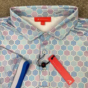 Redvanly Polo Shirt Men's Large Geometric Stars Garmain Performance Golf AOP
